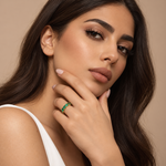 Model wearing Emerald Ring 18K Gold Hypoallergenic